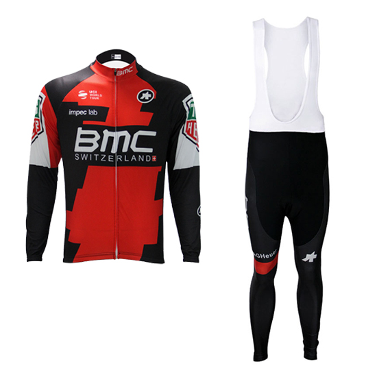 2017 Maillot BMC Tirantes Mangas Largas rojo e blanco